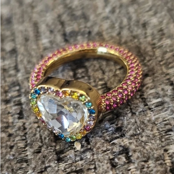 Kurt Geiger London Multicolor Heart Rainbow Ring sz 8 - Picture 2 of 4